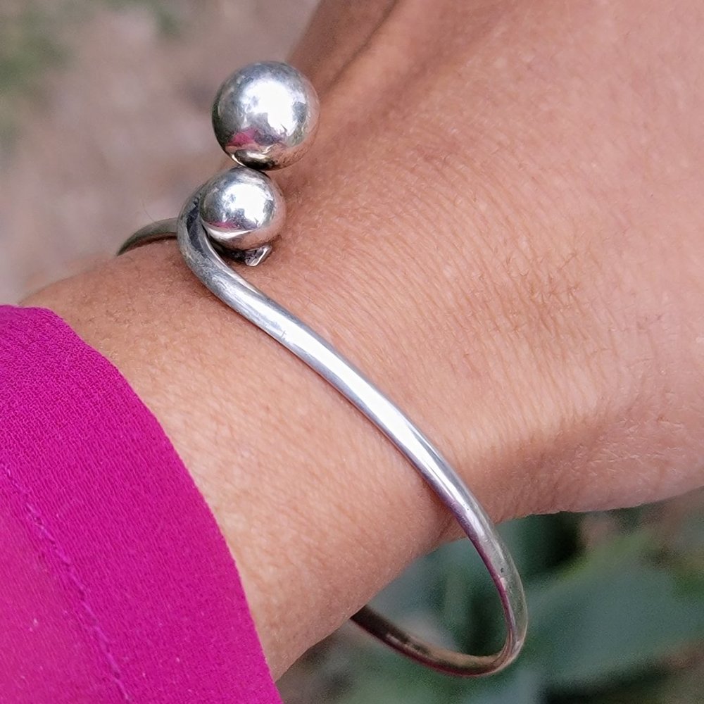 Vintage Solid 925 Sterling Silver Double Ball Bea… - image 5